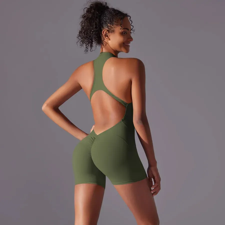 Simple Style Solid Color Nylon Round Neck Tracksuit Racerback Tank Tops Rompers