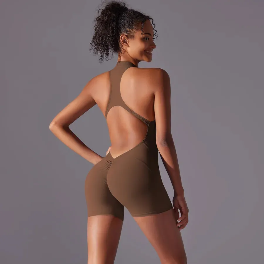 Simple Style Solid Color Nylon Round Neck Tracksuit Racerback Tank Tops Rompers