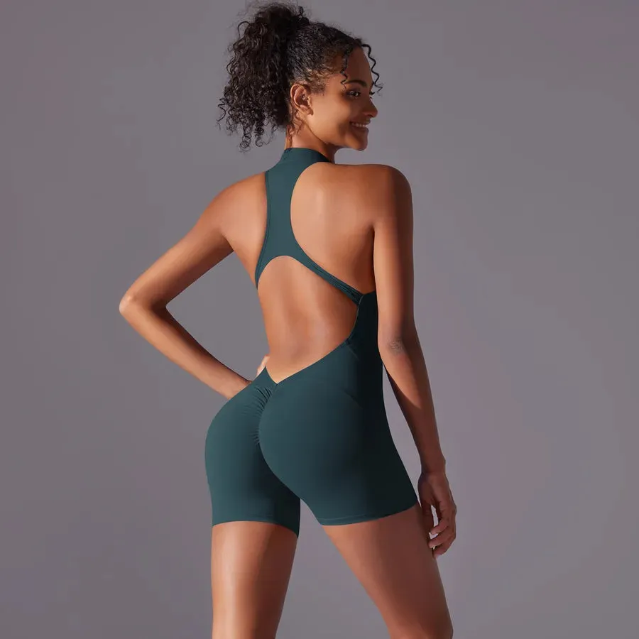 Simple Style Solid Color Nylon Round Neck Tracksuit Racerback Tank Tops Rompers