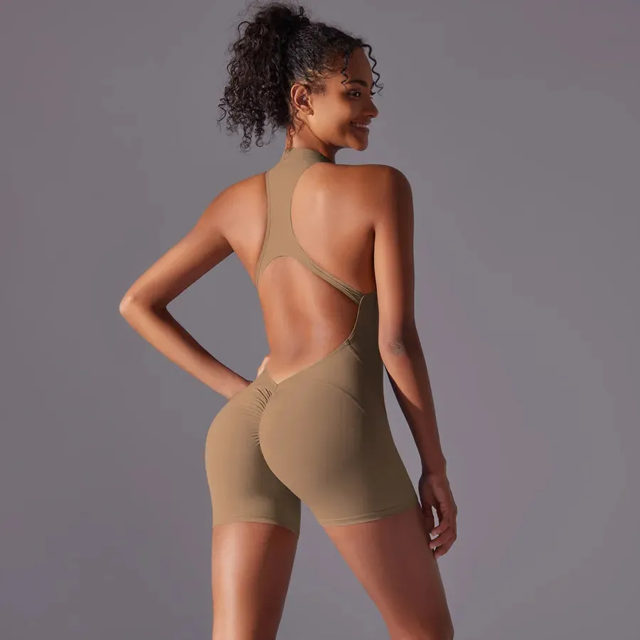 Simple Style Solid Color Nylon Round Neck Tracksuit Racerback Tank Tops Rompers
