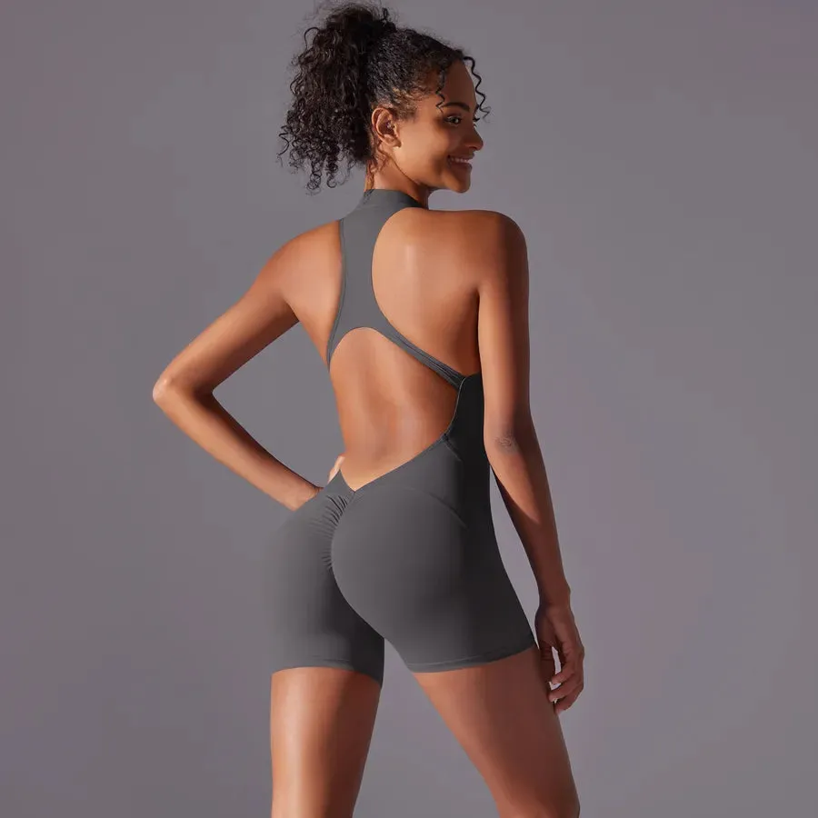 Simple Style Solid Color Nylon Round Neck Tracksuit Racerback Tank Tops Rompers