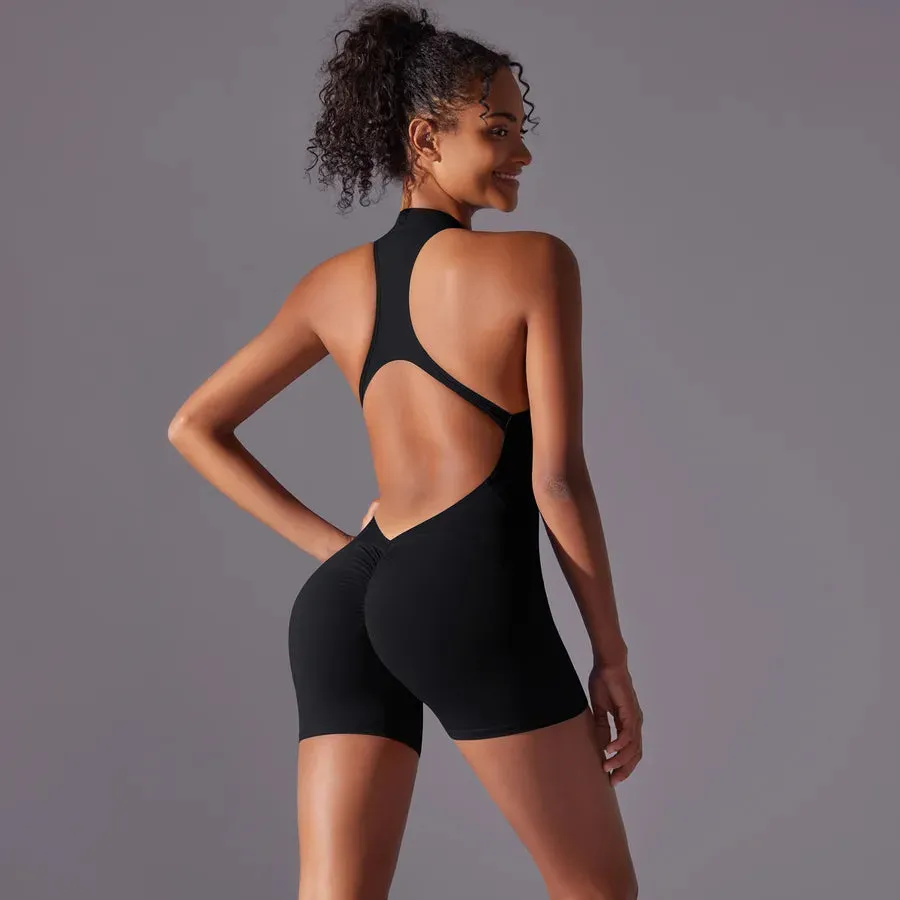 Simple Style Solid Color Nylon Round Neck Tracksuit Racerback Tank Tops Rompers