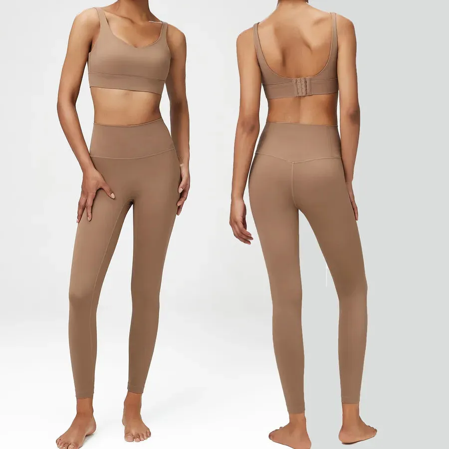 Simple Style Solid Color Nylon U Neck Tracksuit Racerback Tank Tops Skinny Pants
