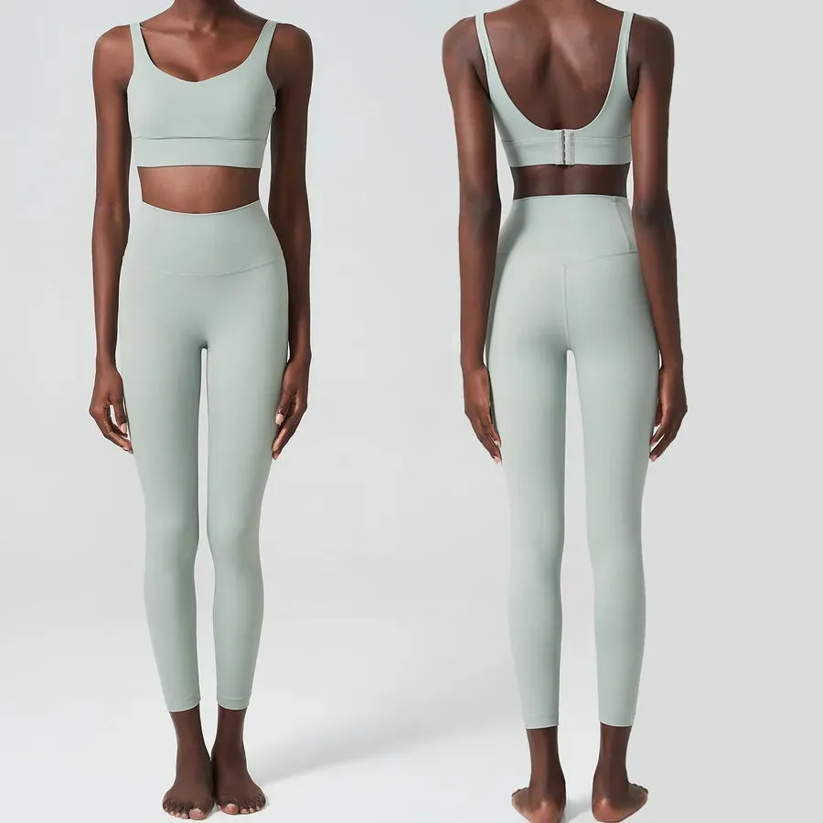 Simple Style Solid Color Nylon U Neck Tracksuit Racerback Tank Tops Skinny Pants
