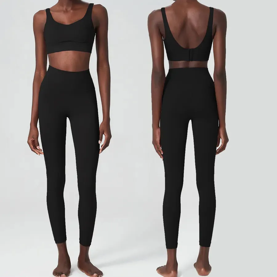 Simple Style Solid Color Nylon U Neck Tracksuit Racerback Tank Tops Skinny Pants