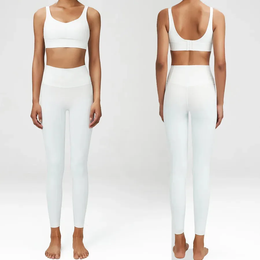 Simple Style Solid Color Nylon U Neck Tracksuit Racerback Tank Tops Skinny Pants