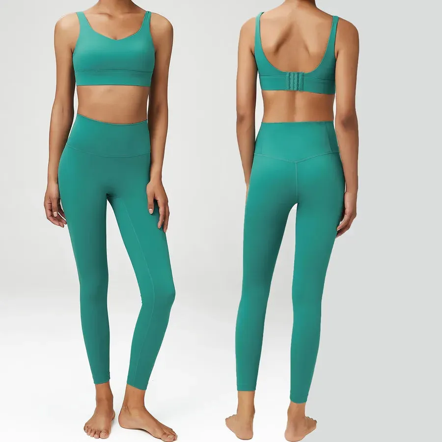 Simple Style Solid Color Nylon U Neck Tracksuit Racerback Tank Tops Skinny Pants