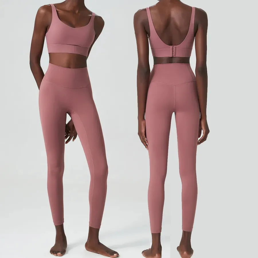 Simple Style Solid Color Nylon U Neck Tracksuit Racerback Tank Tops Skinny Pants