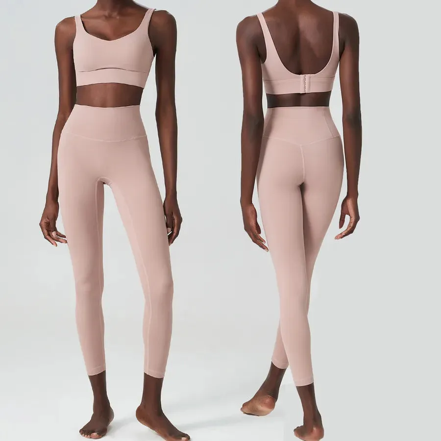 Simple Style Solid Color Nylon U Neck Tracksuit Racerback Tank Tops Skinny Pants