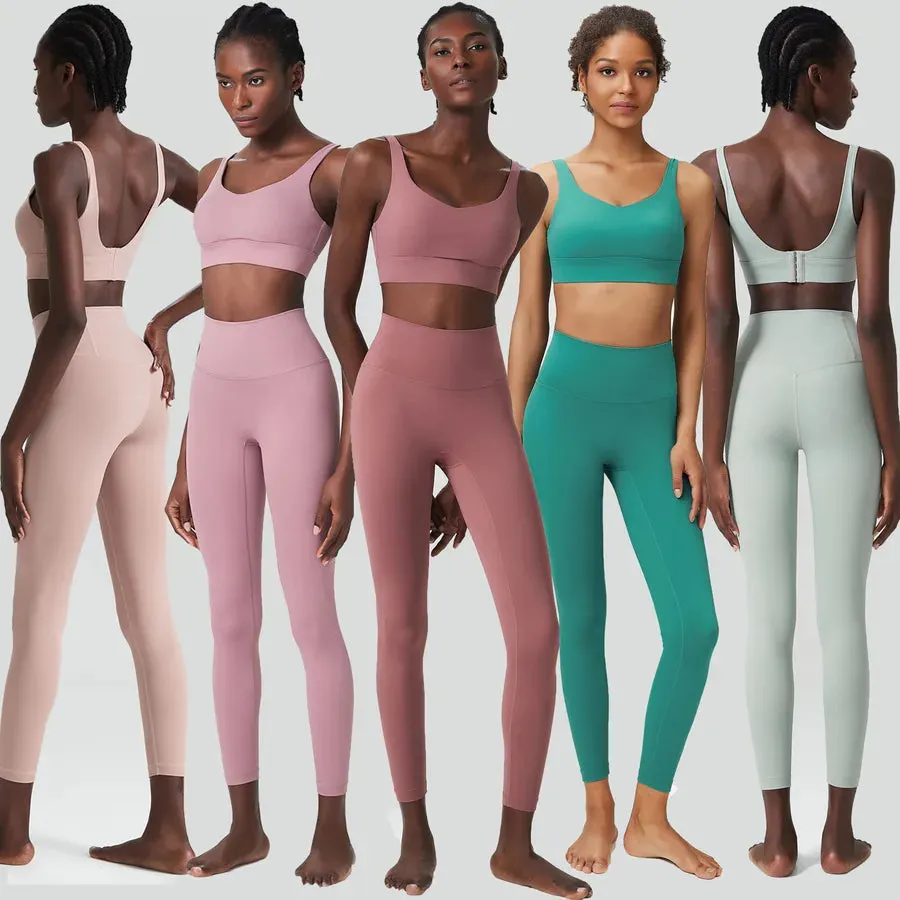 Simple Style Solid Color Nylon U Neck Tracksuit Racerback Tank Tops Skinny Pants
