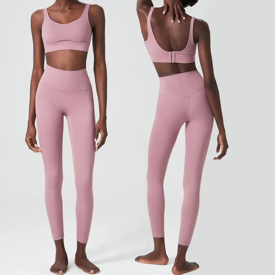Simple Style Solid Color Nylon U Neck Tracksuit Racerback Tank Tops Skinny Pants