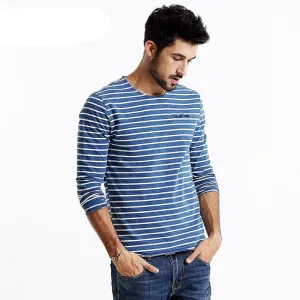SIMWOOD long sleeve striped T shirt 100% cotton high pullover casual fashion shirt TL3507