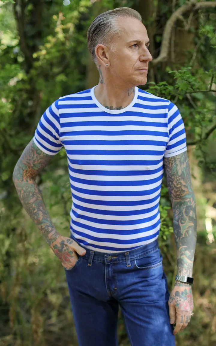 SIZES S/XL* Run & Fly Royal Blue & White Stripe Short Sleeve T Shirt