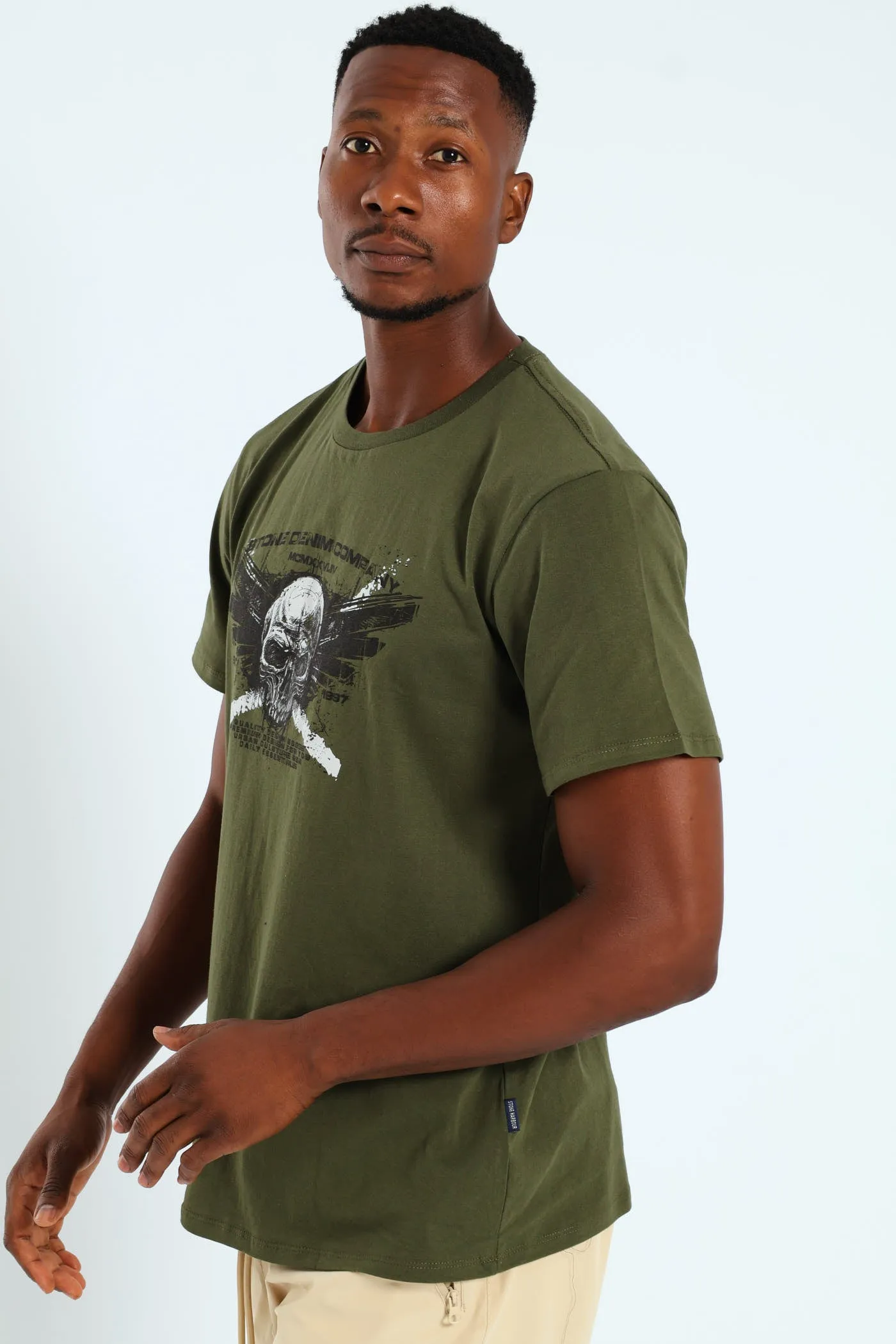 Skull Wings Print Tee - Fatigue