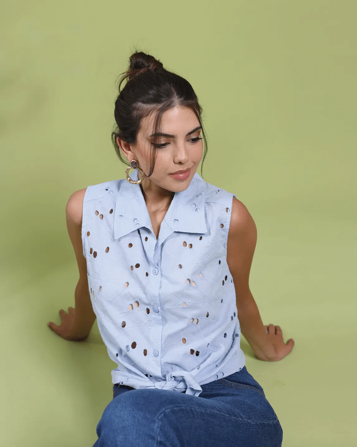 Sleeveless Broderie Anglaise Shirt