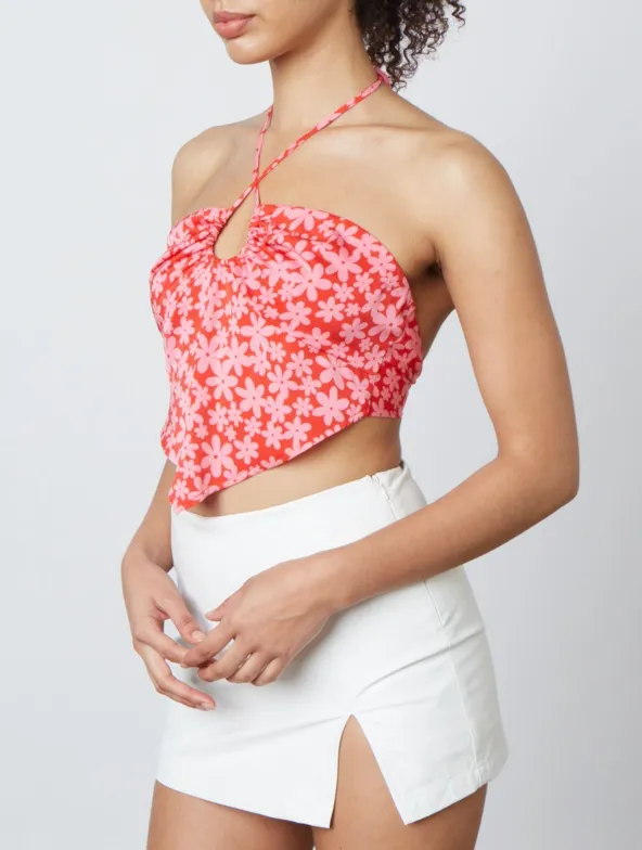 Sleeveless Halter Tie Back Crop Top