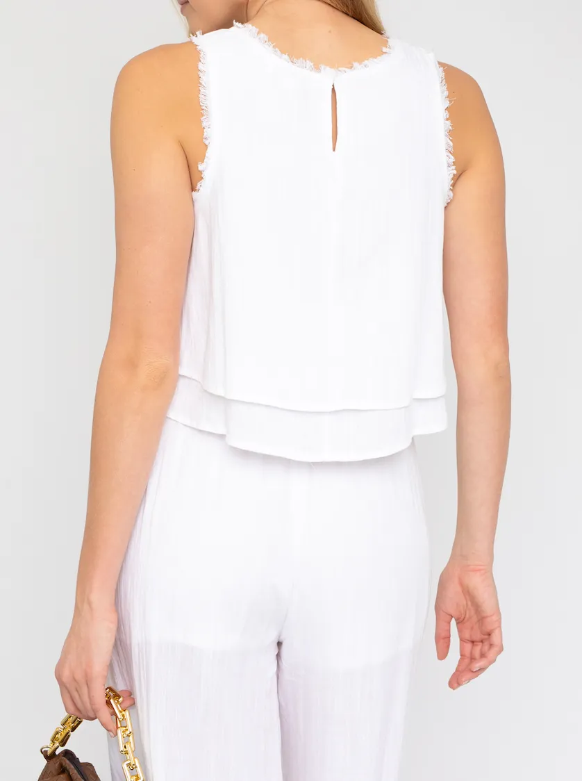 Sleeveless Layered Frayed Edge Top