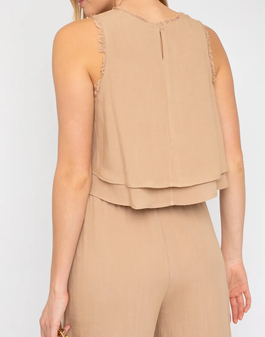 Sleeveless Layered Frayed Edge Top