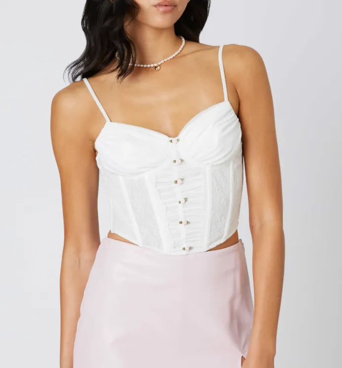 Sleeveless Rosette Mesh Corset Top