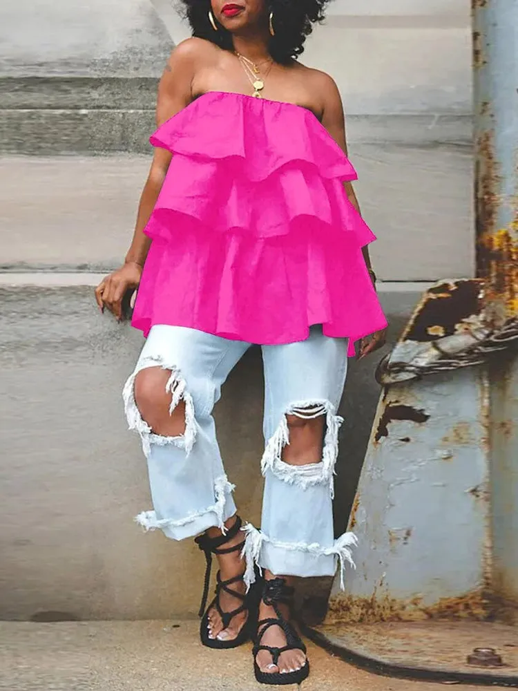 Sleeveless Ruffle Solid Blouse