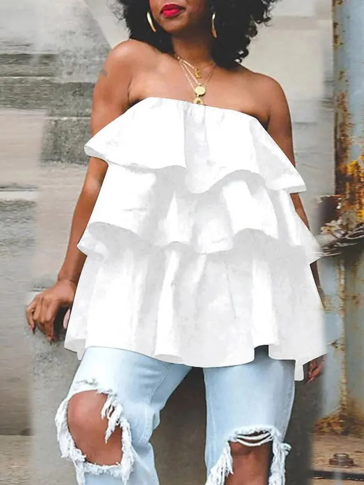 Sleeveless Ruffle Solid Blouse