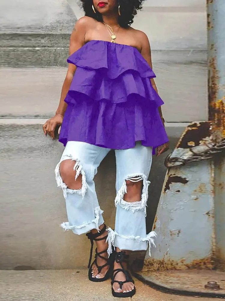 Sleeveless Ruffle Solid Blouse