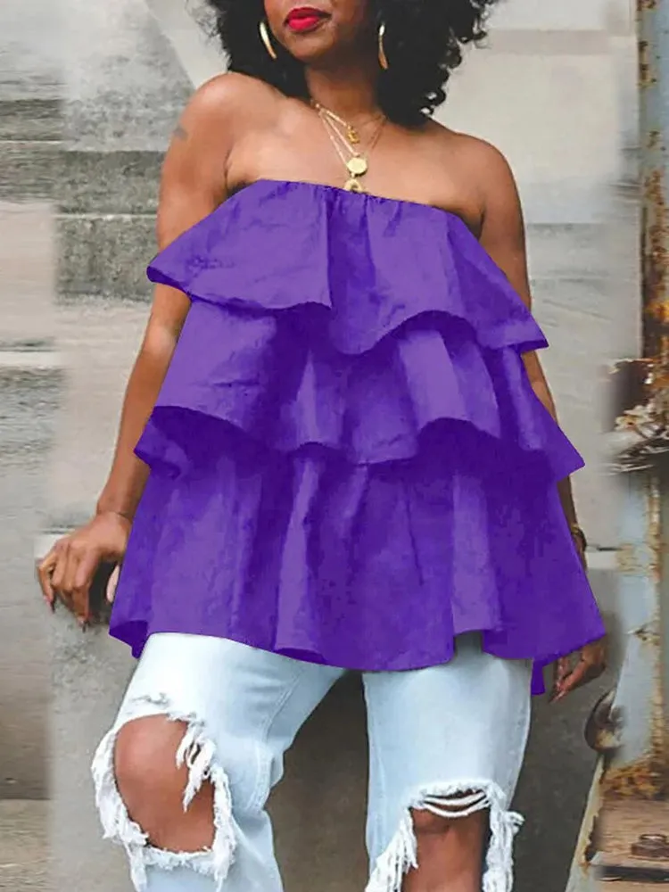 Sleeveless Ruffle Solid Blouse