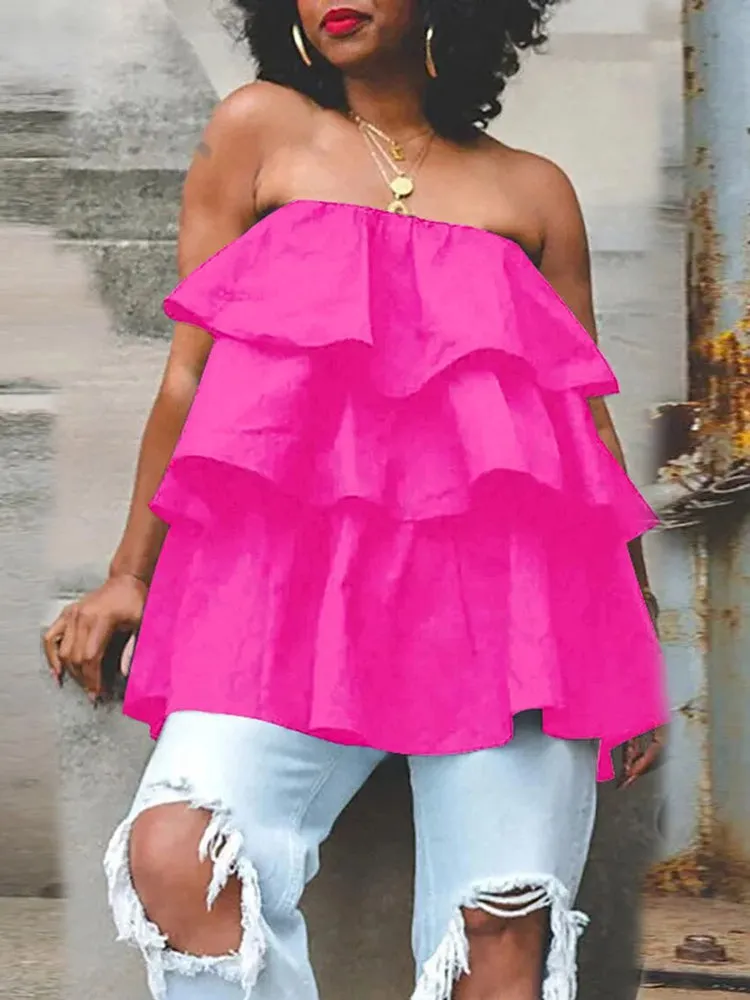 Sleeveless Ruffle Solid Blouse
