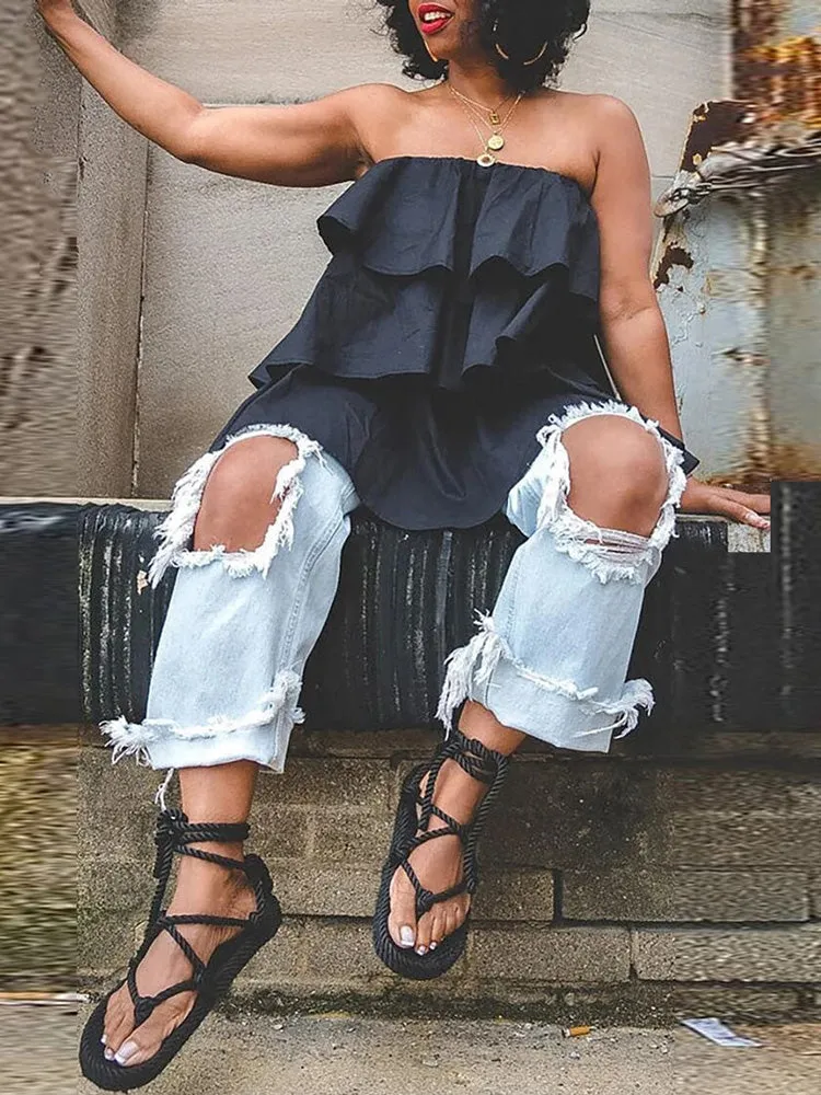 Sleeveless Ruffle Solid Blouse