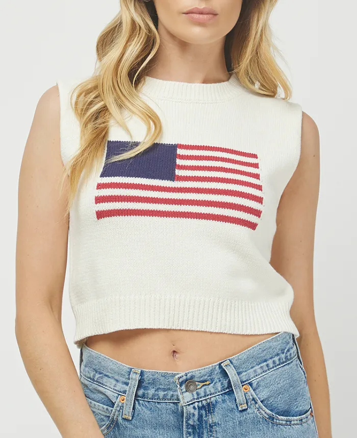Sleeveless USA Flag Sweater Top