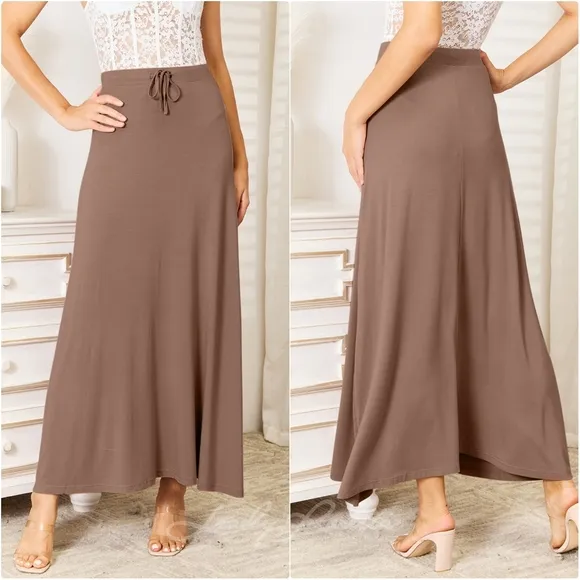 Soft Drawstring Waist Maxi Skirt