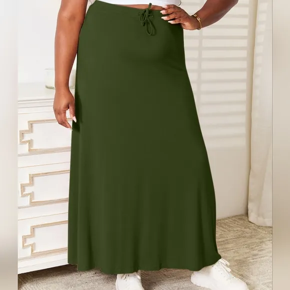 Soft Drawstring Waist Maxi Skirt