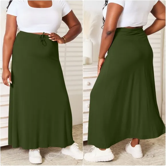 Soft Drawstring Waist Maxi Skirt