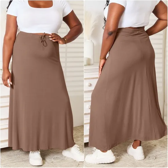 Soft Drawstring Waist Maxi Skirt