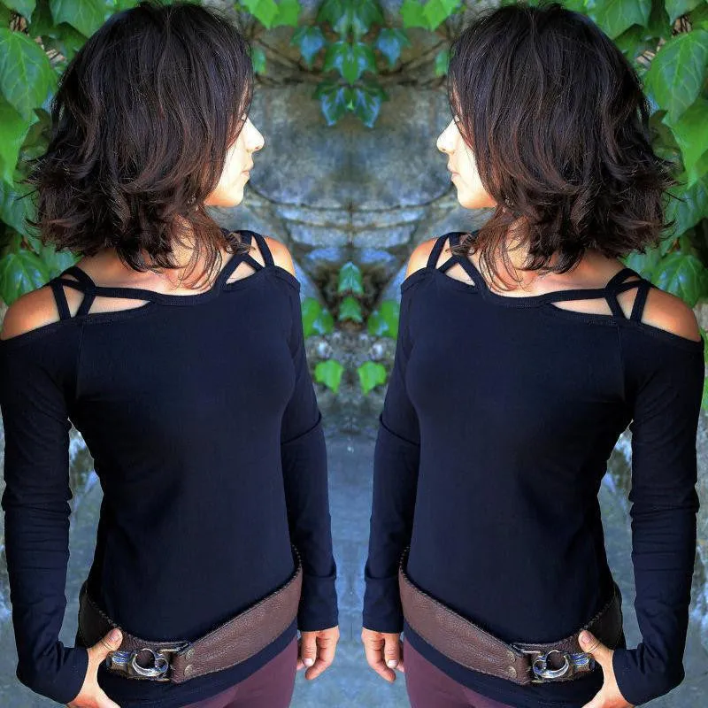 solid Fashion Women Cotton Off Shoulder Long Sleeve Casual Shirt Tops T-shirt