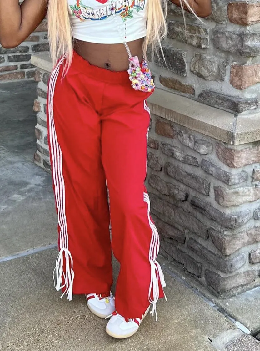 Sporty Elegance Meets Casual Comfort: Striped Loose Fit Pants With Chic Fringe Detailing