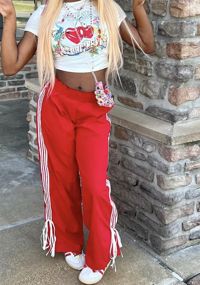 Sporty Elegance Meets Casual Comfort: Striped Loose Fit Pants With Chic Fringe Detailing