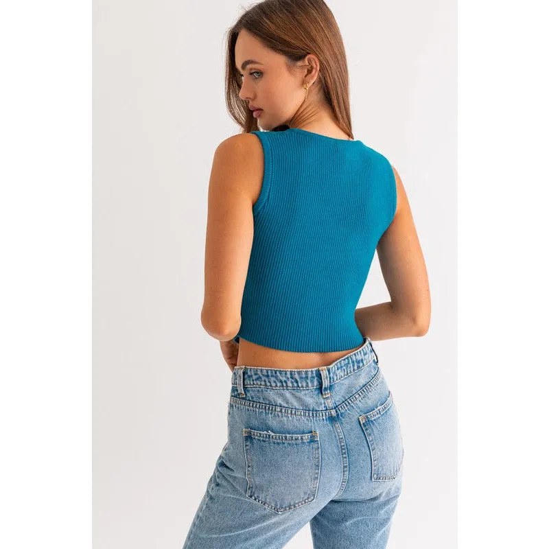 Square Neck Sleeveless Sweater Top
