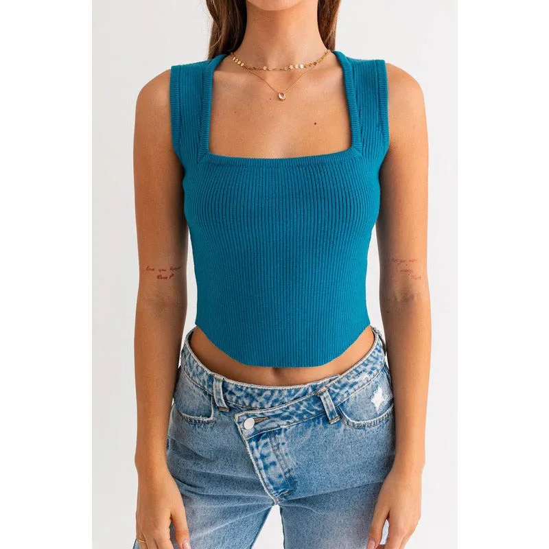Square Neck Sleeveless Sweater Top