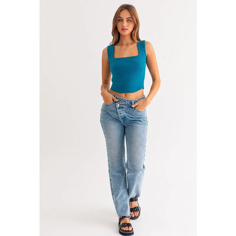 Square Neck Sleeveless Sweater Top