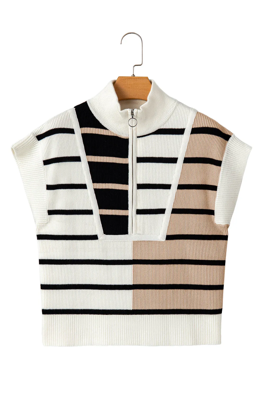 Stamford Black Stripe Quarter Zip Knit Vest