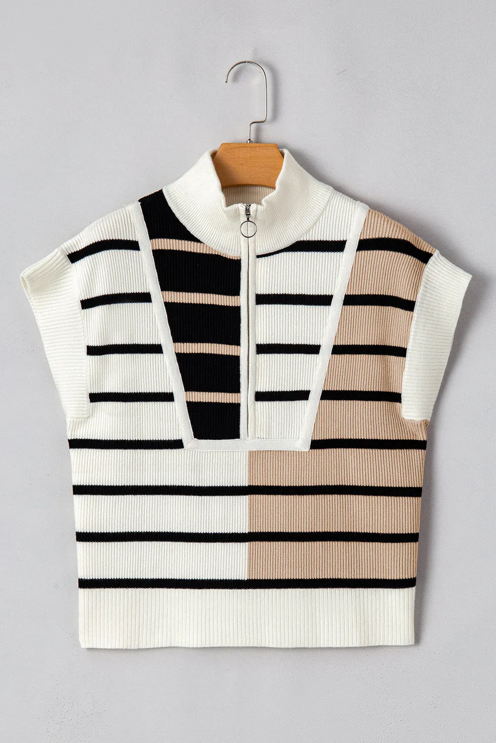 Stamford Black Stripe Quarter Zip Knit Vest