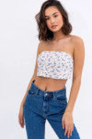 Strapless Tie Back Floral Crop Top