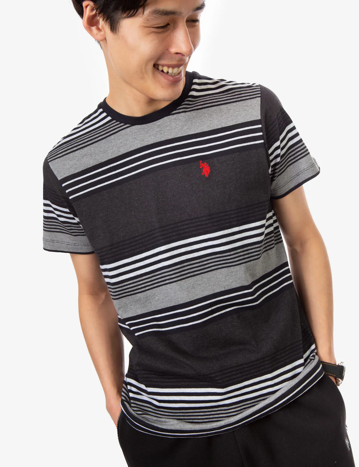 STRIPE HEATHER CREW NECK T-SHIRT