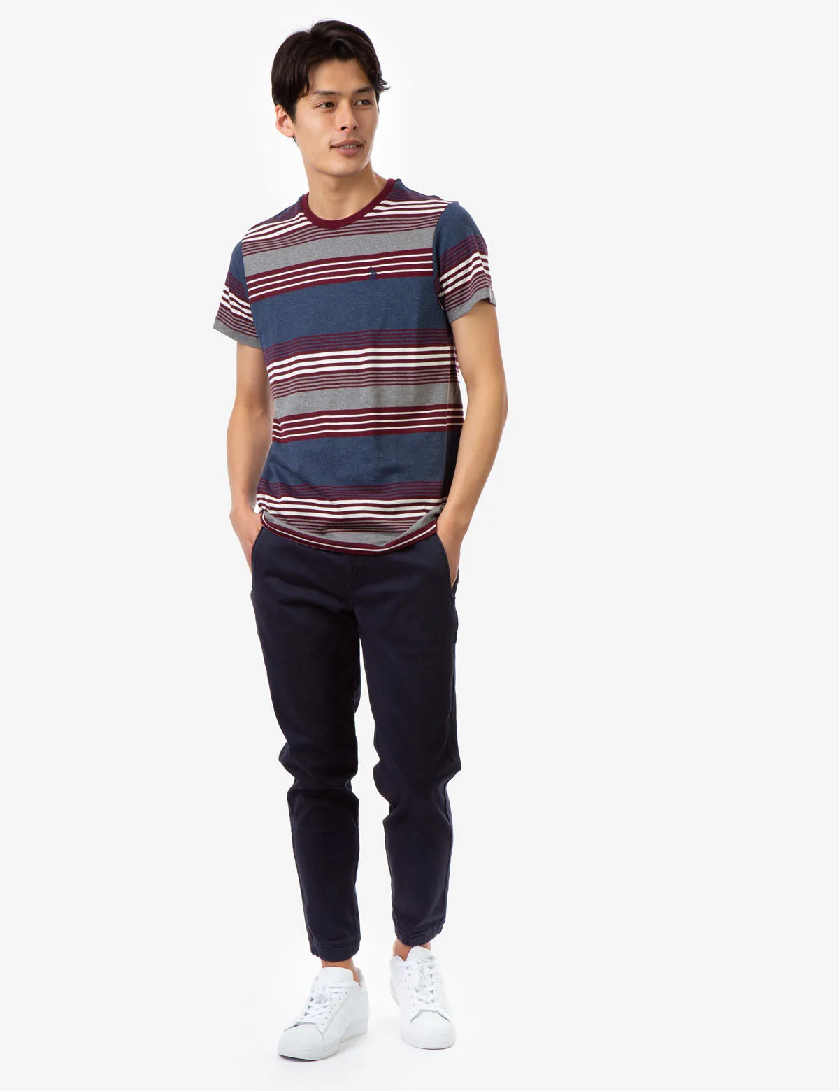 STRIPE HEATHER CREW NECK T-SHIRT