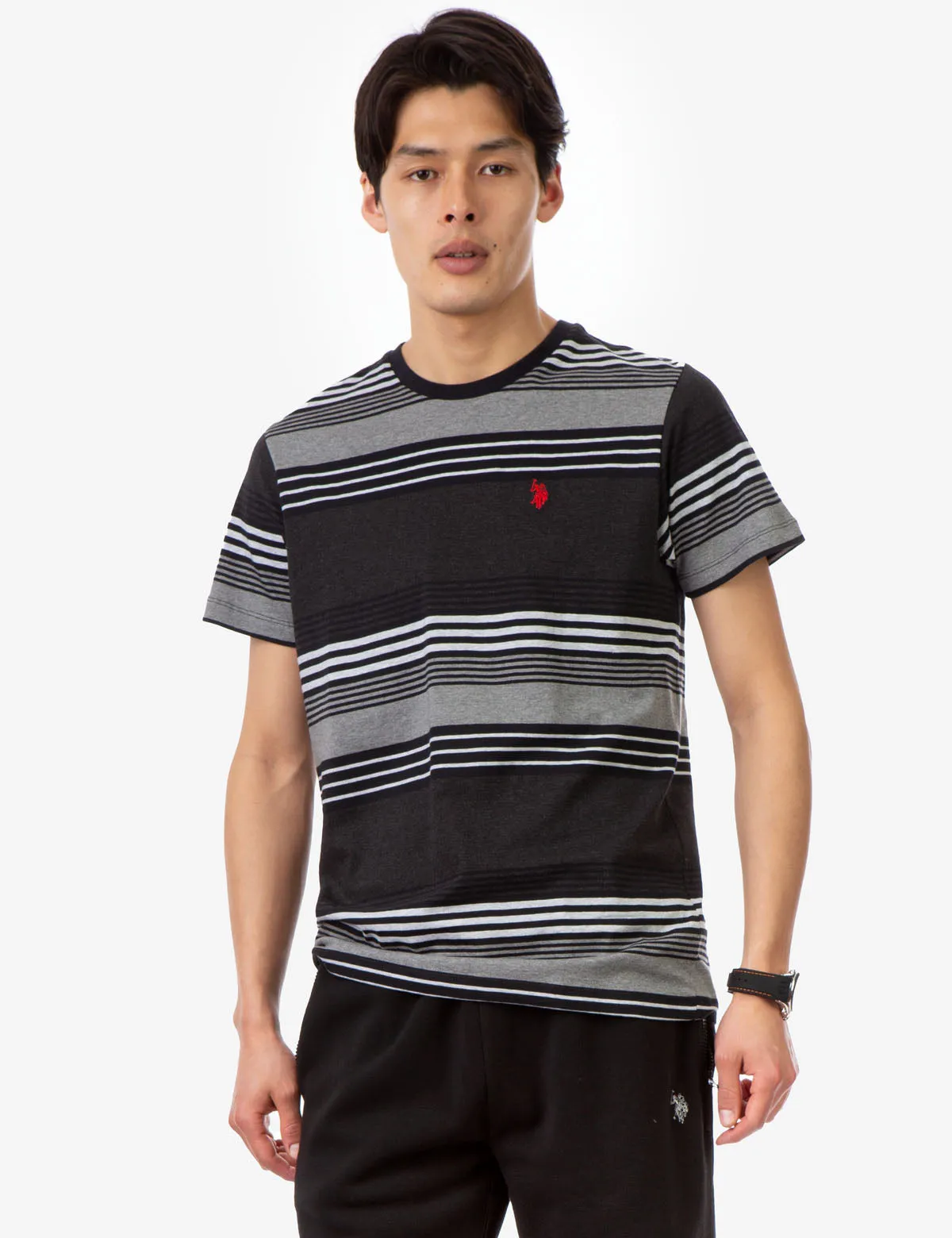 STRIPE HEATHER CREW NECK T-SHIRT