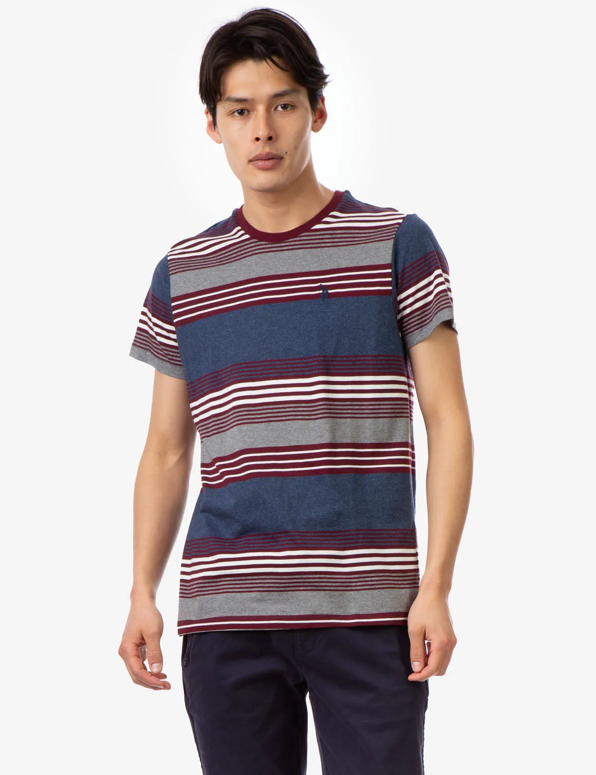 STRIPE HEATHER CREW NECK T-SHIRT
