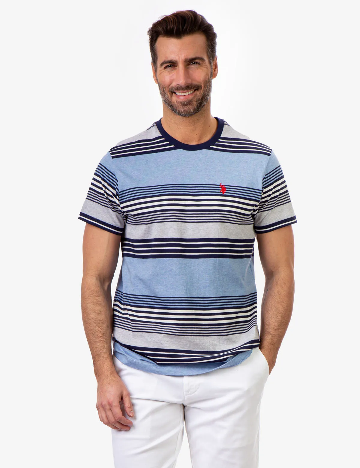STRIPE HEATHER CREW NECK T-SHIRT