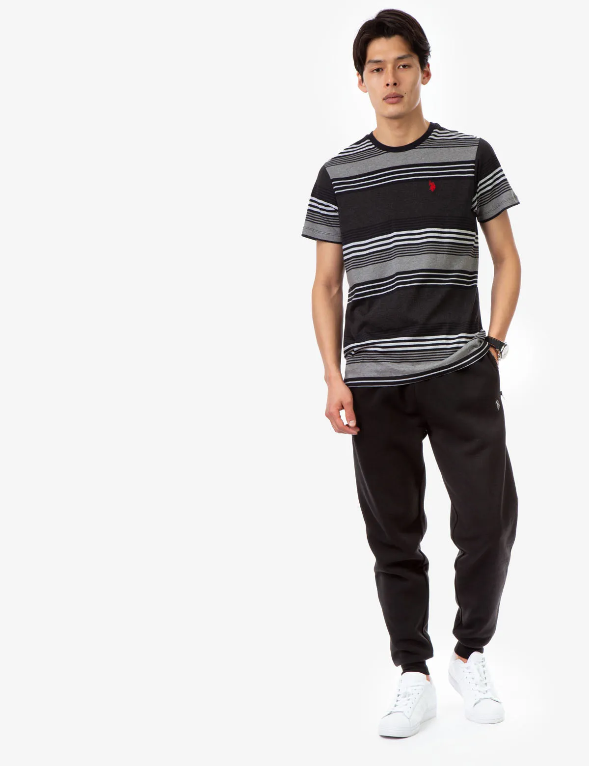 STRIPE HEATHER CREW NECK T-SHIRT