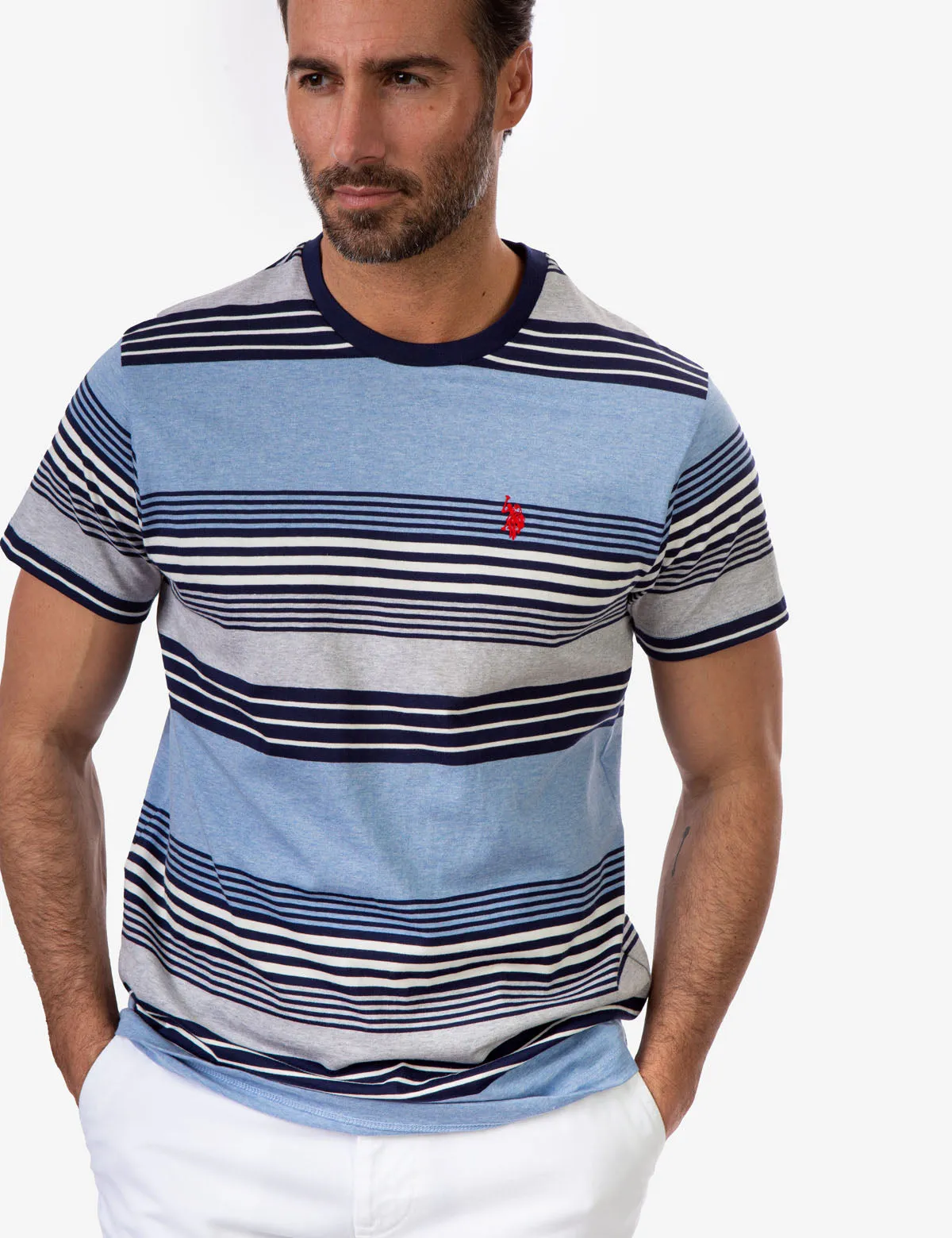 STRIPE HEATHER CREW NECK T-SHIRT